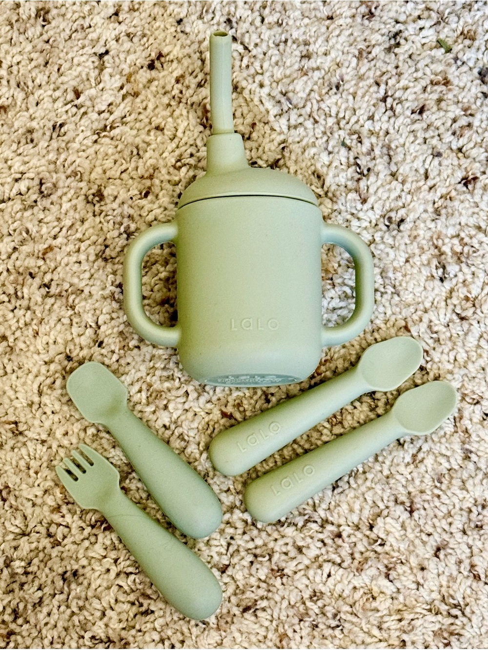 LALO Silicone Sippy Cup & Utensil Set - Sage Green